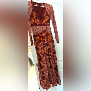 FP Movement by Free People Rust and Pink Floral Patchwork Maxi Dress